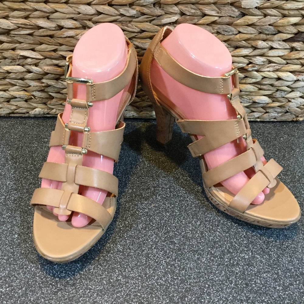 Naturalizer N5 Comfort Tan Strappy Cork Heels